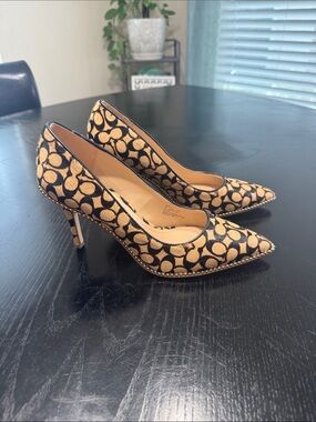 Coach Tan and Black Pointed-Toe Heels